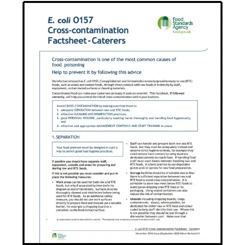 E.coli 0157 Factsheet for Caterers